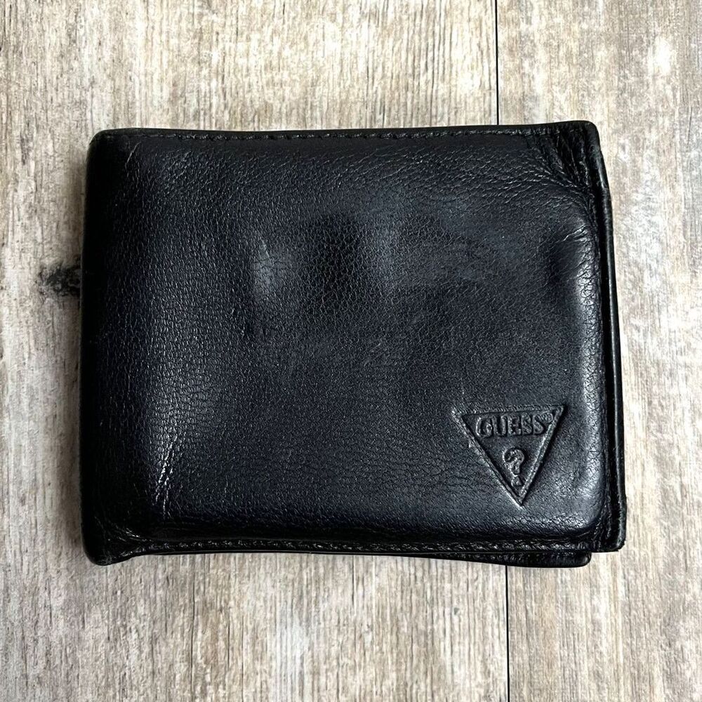Guess Wallet Slim Fold Leather Black Men's Women's Embossed